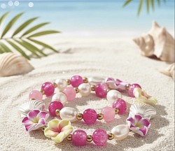 Plumeria bracelet made as a single bracelet but has been modified as 2